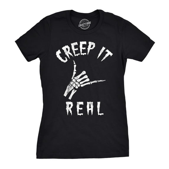 Womens Creep It Real T Shirt Funny Skeleton Halloween Shaka Tee Womens Graphic Tees
