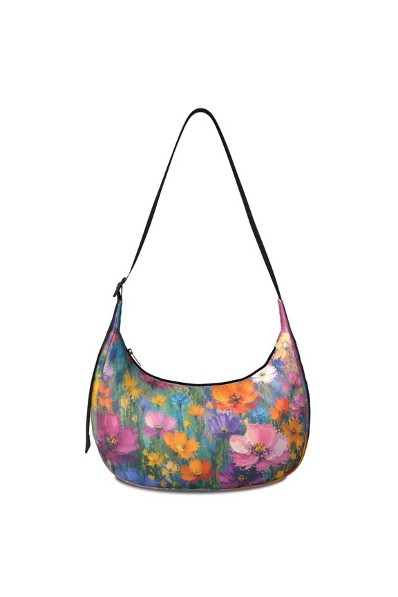 Womens Crescent Bag Floral Nylon Crossbody Purse Lightweight Adjustable Strap for Travel Commute