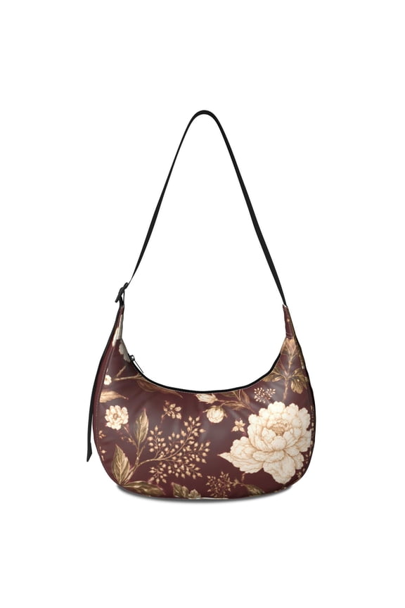 Womens Crescent Bag Floral Nylon Crossbody Purse Lightweight Adjustable Strap for Travel Commute