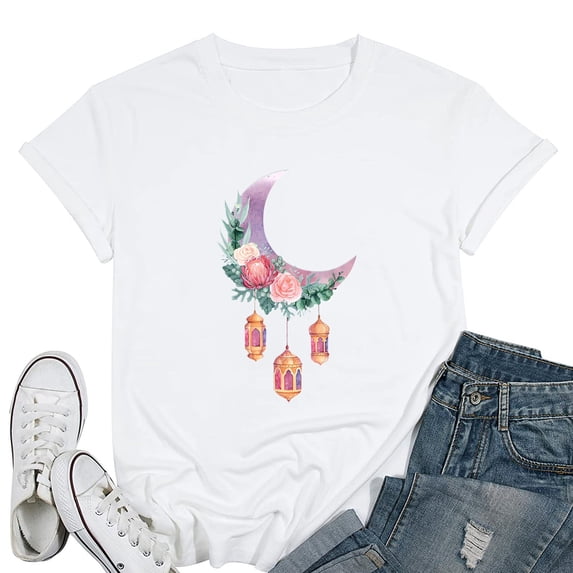 Womens Crescent Moon Watercolour | Ramadan Eid Mubarak T-Shirt White 4X-Large