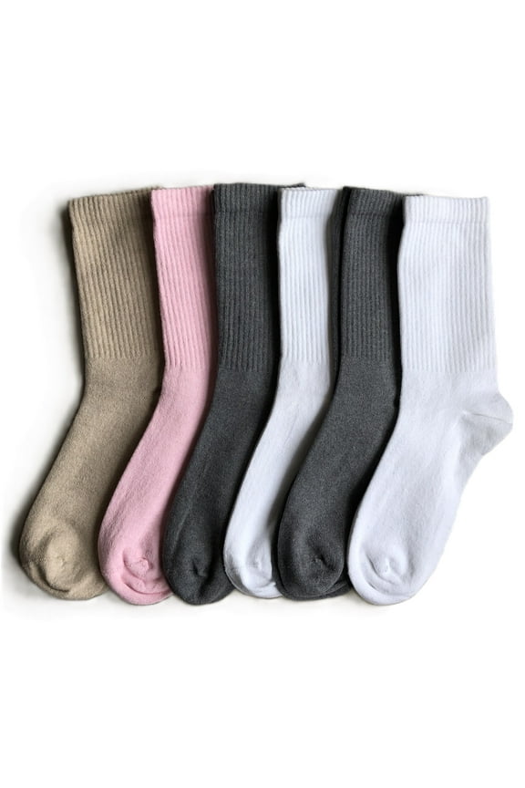 Womens Crew Casual Socks Cotton Seamless White Pink Brown Gray 6 Pairs