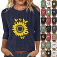thumbnail image 1 of Womens Crew Neck 3/4 Sleeve T Shirts Casual Curved Hem Tunic Tops Basic Loose Fit Tees Blessed Sweatshirt for Women Heart-patterned Lightweight Thanksgiving Tops Blouse, 1 of 6