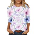 thumbnail image 1 of Womens Crew Neck 3/4 Sleeve Tops Basic Floral Print T-Shirts 2025 Summer Basic Tee Casual Tunic Top, 1 of 5
