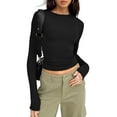 thumbnail image 1 of Womens Crew Neck Basic Long Sleeve T Shirt Slim Fit Tees Fall Going Out Crop Tops Cute Tight Shirts, 1 of 6