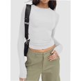thumbnail image 1 of Womens Crew Neck Basic Long Sleeve T Shirt Slim Fit Tees Fall Going Out Crop Tops Cute Tight Shirts, 1 of 6