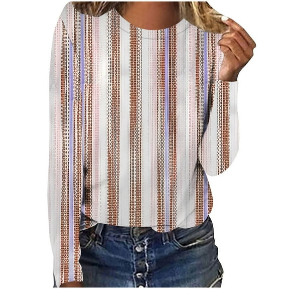 Womens Crew Neck Blouse Casual Loose Print Long Sleeve Shirts Fashion Fall Comfortable Pullover Lounge Tunic Tops (Purple 2XL)