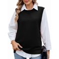 thumbnail image 1 of Womens Crew Neck Bowknot Solid Color Button Side Slit Pullover Tops 2025 Cute Knitted Fashion Sweaters Black L, 1 of 7