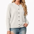 thumbnail image 1 of Womens Crew Neck Button Down Cardigan Solid Color Soft Knit Long Sleeve Outerwear Fall Winter Ribbed Hem Loose Fit Casual Knit Jumper Tops White 2XL, 1 of 5