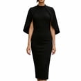thumbnail image 1 of Womens Crew Neck Cape Sleeve Solid Color Slim Package Hip Dress Nightclub Dress Black XXL(XXL), 1 of 5