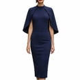 thumbnail image 1 of Womens Crew Neck Cape Sleeve Solid Color Slim Package Hip Dress Nightclub Dress Navy S(S), 1 of 5