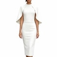 thumbnail image 1 of Womens Crew Neck Cape Sleeve Solid Color Slim Package Hip Dress Nightclub Dress White XXL(XXL), 1 of 5