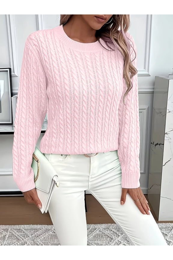 Womens Crew Neck Casual Sweater Long Sleeve Trendy Spring Top Fashion Pullover Pink S