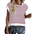 thumbnail image 1 of Womens Crew Neck Casual Sweater Short Sleeve Trendy Spring Summer Top Comfortable Pullover Red White 2XL, 1 of 5