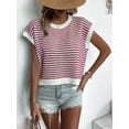 thumbnail image 1 of Womens Crew Neck Casual Sweater Short Sleeve Trendy Spring Summer Top Comfortable Pullover Red White M, 1 of 5