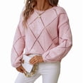 thumbnail image 1 of Womens Crew Neck Crochet Long Sleeve Hollow Out Knit Sweaters Fashion Loose Casual Sequin Pullover Pullovers Pink L, 1 of 8