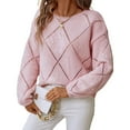 thumbnail image 1 of Womens Crew Neck Crochet Long Sleeve Hollow Out Knit Sweaters Fashion Loose Casual Sequin Pullover Pullovers Pink S, 1 of 8
