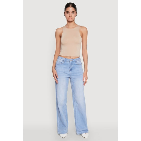 Womens Crew Neck Cropped Tank Top