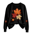 thumbnail image 1 of Womens Crew Neck Graphic Sweatshirts Trendy Maple Leaf Printed Long Sleeve Pullovers Causal Fall Loose Fit Tops Tshirts Black M, 1 of 6