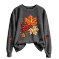 thumbnail image 1 of Womens Crew Neck Graphic Sweatshirts Trendy Maple Leaf Printed Long Sleeve Pullovers Causal Fall Loose Fit Tops Tshirts Dark Gray S, 1 of 6