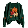 thumbnail image 1 of Womens Crew Neck Graphic Sweatshirts Trendy Maple Leaf Printed Long Sleeve Pullovers Causal Fall Loose Fit Tops Tshirts Green L, 1 of 6
