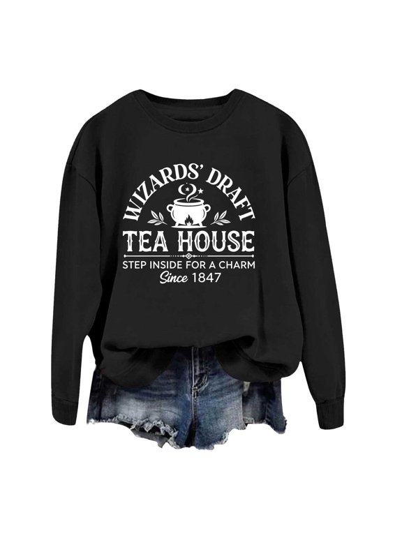 Womens Crew Neck Halloween Sweatshirts Wizard Cauldron Graphic Long Sleeve Pullover Streetwear Y2K Casual Top S