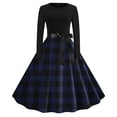 thumbnail image 1 of Womens Crew Neck Hepburn Prom Dress Vintage Plaid Cocktail Party Dress Retro Rockabilly Dress with Belt, 1 of 3