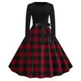 thumbnail image 1 of Womens Crew Neck Hepburn Prom Dress Vintage Plaid Cocktail Party Dress Retro Rockabilly Dress with Belt, 1 of 3