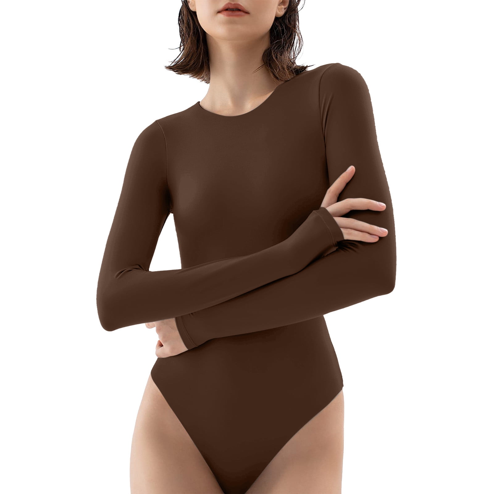 Womens Crew Neck Long Sleeve Bodysuit Comfortable Against The Skin Tops Body  Suits Women Clothing Long Sleeve Thong Body Suit 