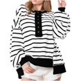 thumbnail image 1 of Womens Crew Neck Long Sleeve Loose Shirt Striped Button Sweatshirt Pullover Oversized Sweater for Women Fall Clothes (Black L), 1 of 5