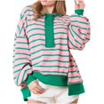 thumbnail image 1 of Womens Crew Neck Long Sleeve Loose Shirt Striped Button Sweatshirt Pullover Oversized Sweater for Women Fall Clothes (Pink M), 1 of 6