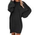 thumbnail image 1 of Womens Crew Neck Long Sleeve Spring Fall Dresses,Women Winter Sweater Knit Crewneck Warm Long Sleeve Casual Sweatshirts Dress Black, 1 of 5