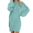 thumbnail image 1 of Womens Crew Neck Long Sleeve Spring Fall Dresses,Women Winter Sweater Knit Crewneck Warm Long Sleeve Casual Sweatshirts Dress Cyan, 1 of 3