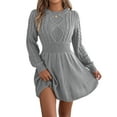thumbnail image 1 of Womens Crew Neck Long Sleeve Spring Fall Dresses,Women's Fashion Casual Twisted Knit Fitted Waist Sweater A-line Skirt Round Neck Long Sleeve Solid Color Dress Gray, 1 of 8
