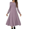 thumbnail image 1 of Womens Crew Neck Long Sleeve Spring Fall Dresses,Women's Fashion Round Neck Long Sleeve Solid Colour Casual Maxi Dress With Ribbed Trim And Fringe Detail Pink, 1 of 9