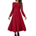 thumbnail image 1 of Womens Crew Neck Long Sleeve Spring Fall Dresses,Women's Fashion Round Neck Long Sleeve Solid Colour Casual Maxi Dress With Ribbed Trim And Fringe Detail Red, 1 of 9