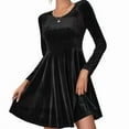 thumbnail image 1 of Womens Crew Neck Long Sleeve Spring Fall Dresses,Women's Fashionable And Elegant Long-sleeved Round Neck Velvet Dress Black, 1 of 5