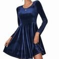 thumbnail image 1 of Womens Crew Neck Long Sleeve Spring Fall Dresses,Women's Fashionable And Elegant Long-sleeved Round Neck Velvet Dress Blue, 1 of 5