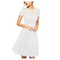 thumbnail image 1 of Womens Crew Neck Long Sleeve Spring Fall Dresses,Women's Summer Casual Solid Color O-neck Side Zipper Short-sleeve Stitching Lace With A-line Dress White, 1 of 7