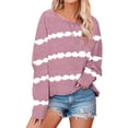 thumbnail image 1 of Womens Crew Neck Long Sleeve Stripe Sports Sweatshirts Tops Loose Pullover Sweatshirt for Junior Hips Length Work Office Workwear Ladies Plus Blouses Womens Plus Tops Activewear S-5XL, 1 of 4