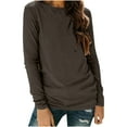 thumbnail image 1 of Womens Crew Neck Long Sleeve Sweatshirt Trendy Casual Lightweight Pullover Tops Brown XXL, 1 of 5