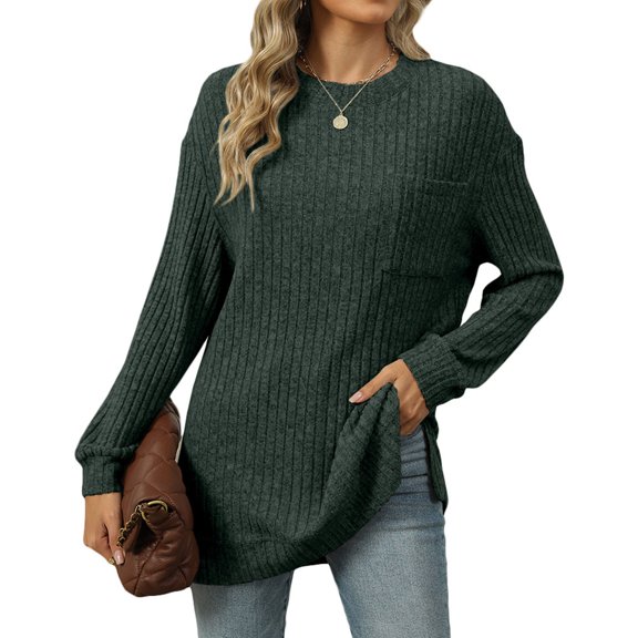 Womens Crew Neck Long Sleeve Tops Basic Button T Shirts Solid Loose Cute Tunic Tee Blouses Slim Fit Pullover Women Tech Shirt