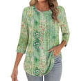 thumbnail image 1 of Womens Crew Neck Shirts 3/4 Sleeve Blouses Tunics Top Floral Printed Shirts Fashion 2026 Basic Tops Going Out Outfits Y2K Clothes, 1 of 7