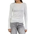 thumbnail image 1 of Womens Crew Neck Shirts Long Sleeve - Knit Pullover Sweaters Casual Sheer Blouse Tops White M, 1 of 6
