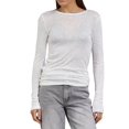 thumbnail image 1 of Womens Crew Neck Shirts Long Sleeve - Knit Pullover Sweaters Casual Sheer Blouse Tops White S, 1 of 8