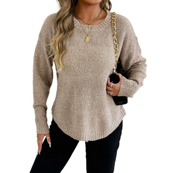 Womens Crew Neck Sweater Casual Loose Warm Top Soft Solid Long Sleeve Sweaters Fall Winter Knitted Pullover XL