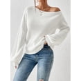 thumbnail image 1 of Womens Crew Neck Sweater Fall Winter Trendy Long Sleeve Casual Top Comfortable Daily Wear Cold-Shoulder Pullover White S, 1 of 5