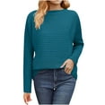 thumbnail image 1 of Womens Crew Neck Sweater Knitted Pullover Tops Dropped Long Sleeve Solid Color Casual Fall Winter Jumpers (2XL, Blue), 1 of 7