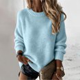 thumbnail image 1 of Womens Crew Neck Sweater Long Sleeve Fuzzy Knit Pullover Fall Winter Oversized Loose Fit Soft Fleece Casual Jumper Tops Light Blue S, 1 of 5