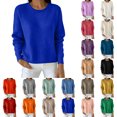 thumbnail image 1 of Womens Crew Neck Sweater Zaewscy Women Winter Solid Crew Neck Long Sleeve Straight Pullover Top Blue1 XL, 1 of 6