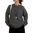 thumbnail image 1 of Womens Crew Neck Sweaters Long Sleeve Slouchy Fall Casual Loose Pullover Tops Dark Gray One size, 1 of 8